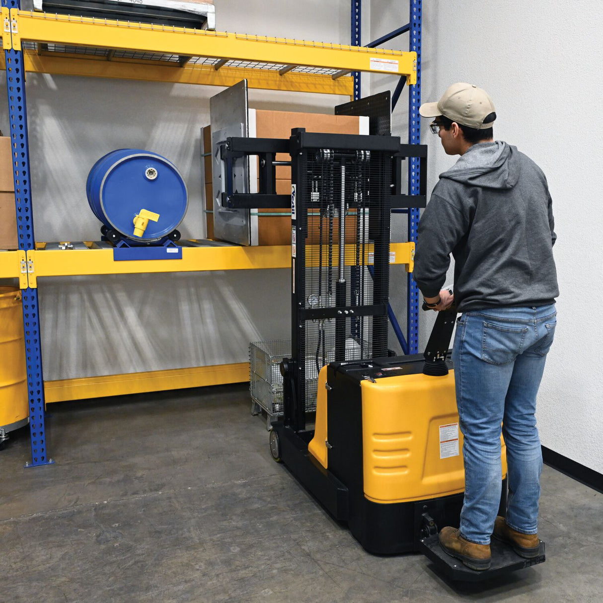 Vestil S-CB-BCF Fully Powered Bale Clamp & Lift Stacker | 800 lb Capacity, Ride-On, Counter-Balanced, 23"-41" or 27"-51" Clamp Range