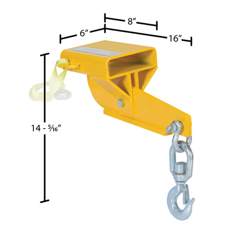 Vestil D-FORK / S-FORK Forklift Hoisting Hook — Fork-Mounted Crane Hook with Shackle & 48" Safety Restraint, 4,000–10,000 lb