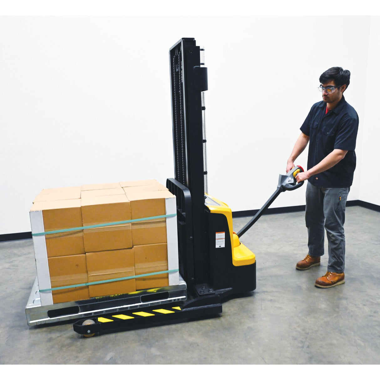 Vestil S2 Variable Speed Drive Double Mast Fully Powered Stacker | 2,200 lb Capacity, 118" Lift, Adjustable Forks, 24V Electric