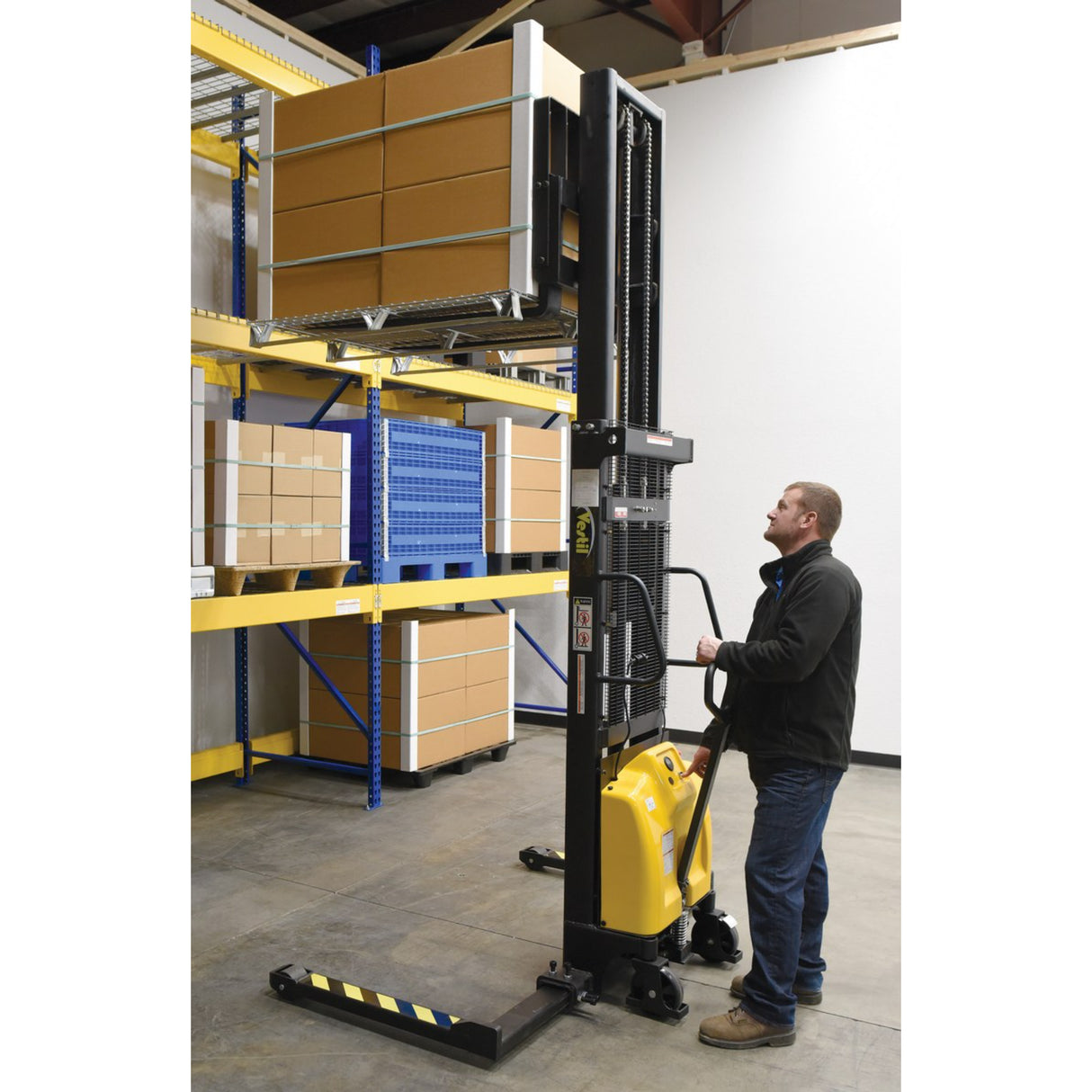 Vestil SE/HP Combination Hand Pump & Electric Stacker | 2,000 lb Capacity, 63"-118" Lift, Dual-Power, Skid Stacker