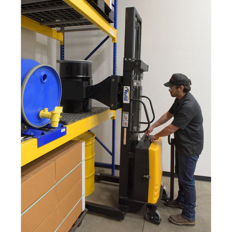Vestil SL-118-PDGR Semi-Electric Powered Drum Gripper & Rotator | 550 lb Capacity, Handles 16/30/55 Gallon Steel Drums, Walk-Behind