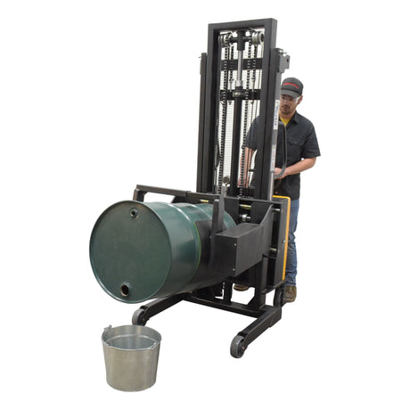 Vestil SL-118-PDGR Semi-Electric Powered Drum Gripper & Rotator | 550 lb Capacity, Handles 16/30/55 Gallon Steel Drums, Walk-Behind