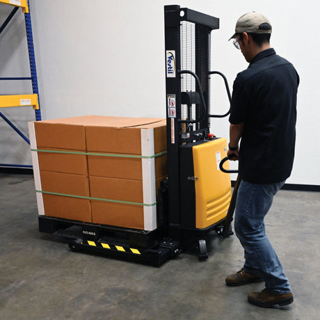 Vestil SL Series Semi-Electric Stacker with Powered Lift — 2,000 lb Capacity, Adjustable or Fixed Forks, Lift Heights 63" to 150"