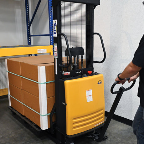 Vestil SL Series Semi-Electric Stacker with Powered Lift — 2,000 lb Capacity, Adjustable or Fixed Forks, Lift Heights 63" to 150"