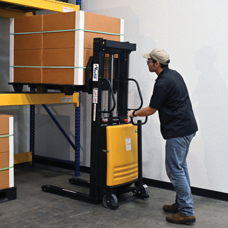 Vestil SL Series Semi-Electric Stacker with Powered Lift — 2,000 lb Capacity, Adjustable or Fixed Forks, Lift Heights 63" to 150"