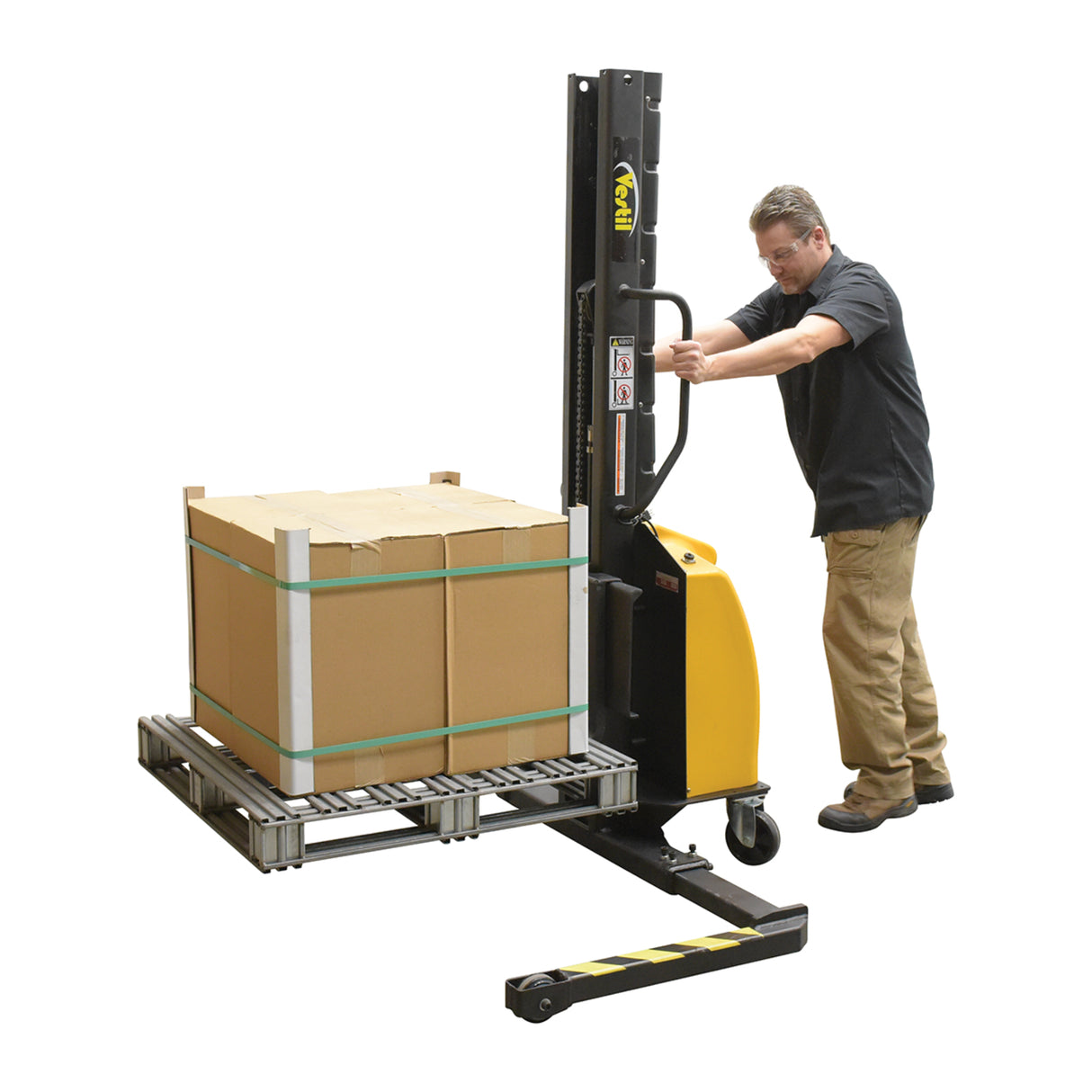 Vestil SLNM-63 Narrow Mast Stacker with Powered Lift | 1,000 lb Capacity, 63" Lift, Semi-Electric, Adjustable or Fixed Forks