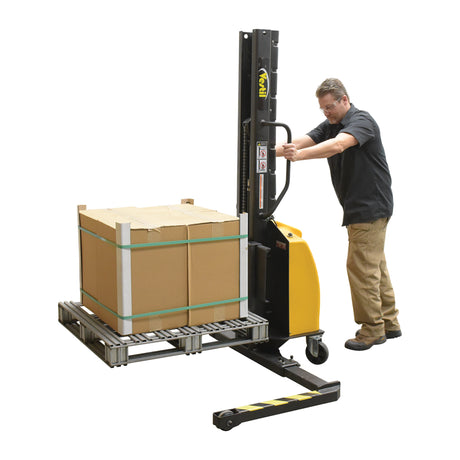 Vestil SLNM-63 Narrow Mast Stacker with Powered Lift | 1,000 lb Capacity, 63" Lift, Semi-Electric, Adjustable or Fixed Forks