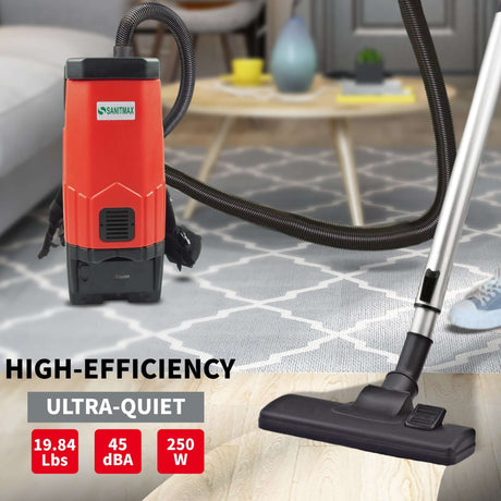 Sanitmax SM05 Cordless Backpack Vacuum, 106 CFM Cleaner, 1.3 Gal Capacity, Battery Powered
