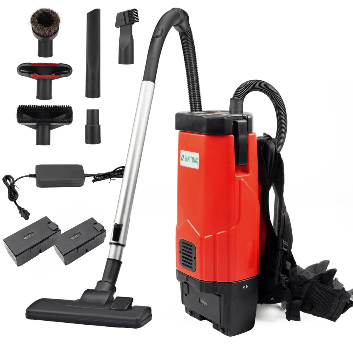 Sanitmax SM05 Cordless Backpack Vacuum, 106 CFM Cleaner, 1.3 Gal Capacity, Battery Powered