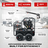 Sanitmax SM4000 Hot & Cold Water Gas Pressure Washer, 4,000 PSI, 4.0 GPM, Diesel Heated, Professional Contractor System