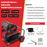 Sanitmax SM5000 Industrial Electric Pressure Washer, 5000 PSI, 5.5 GPM, 20 HP, 460V 3-Phase Cold Water System