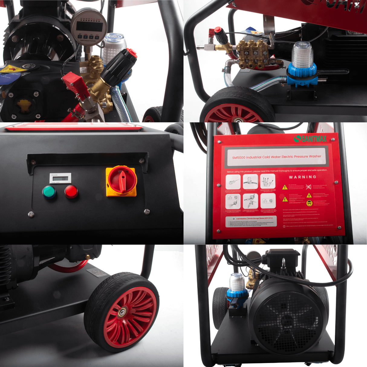 Sanitmax SM5000 Industrial Electric Pressure Washer, 5000 PSI, 5.5 GPM, 20 HP, 460V 3-Phase Cold Water System