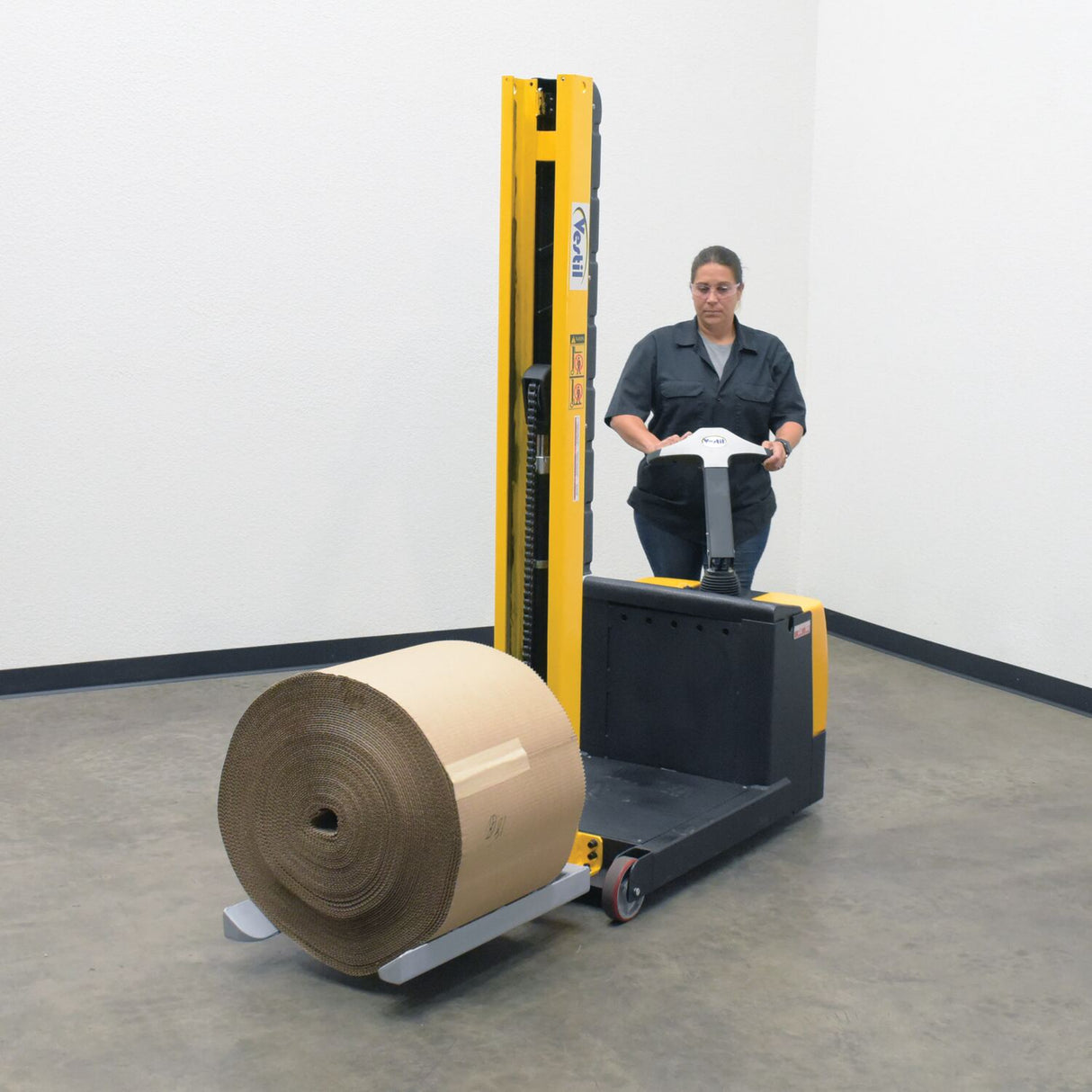 Vestil S-CB-NM-60 Counter-Balanced Narrow Mast Powered Stacker | 600 lb Capacity, 60" Lift, 17 Quick-Change Attachments Available