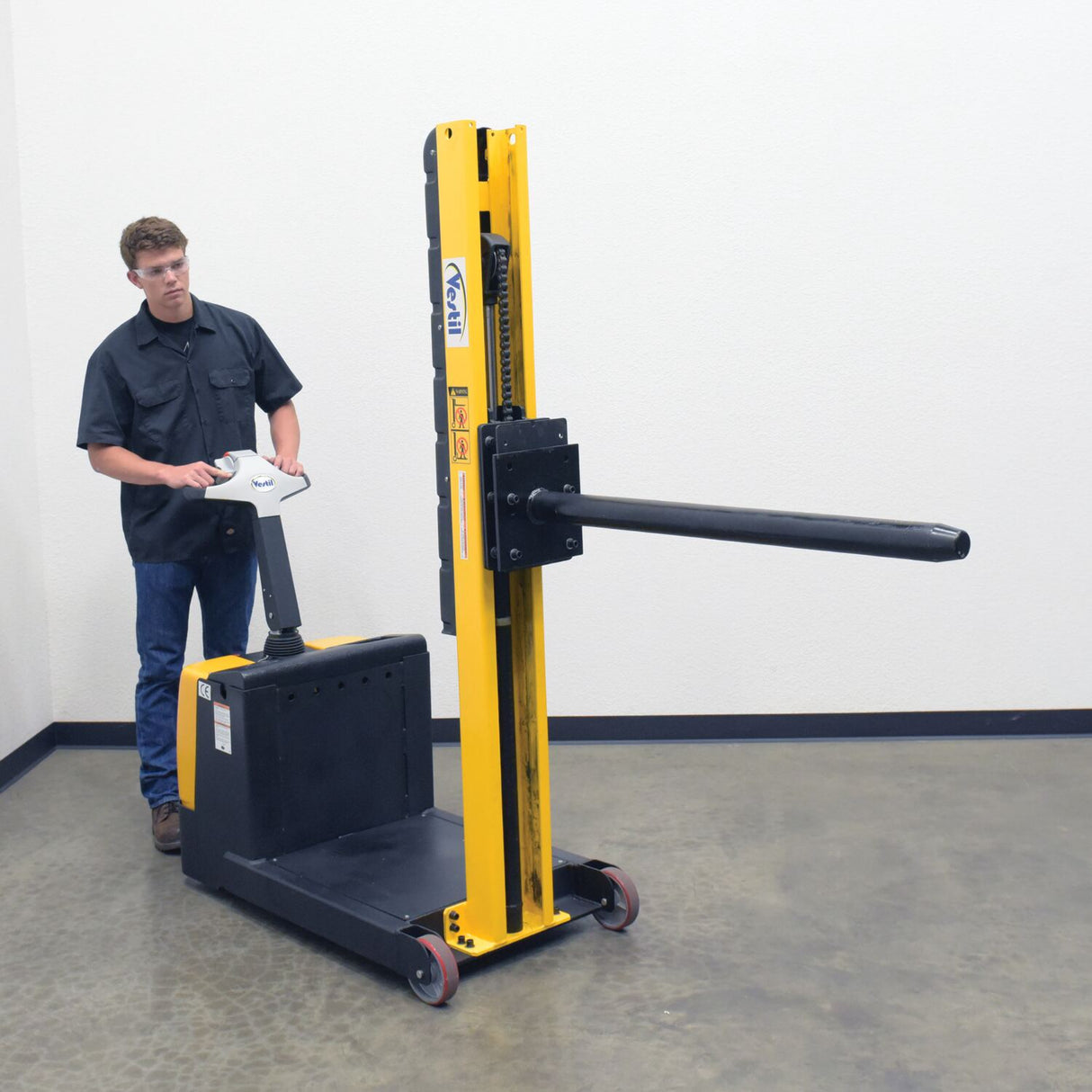 Vestil S-CB-NM-60 Counter-Balanced Narrow Mast Powered Stacker | 600 lb Capacity, 60" Lift, 17 Quick-Change Attachments Available