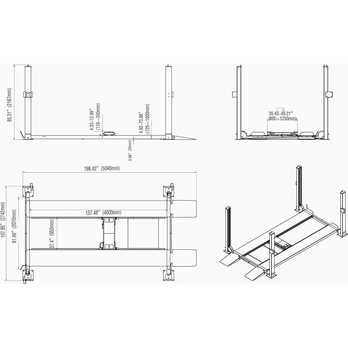 Katool KT-4H850 8500 lbs Heavy Duty 4-Post Car Lift