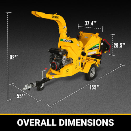MechMaxx - 35HP 1000cc ZONSEN Gas Powered Commercial Wood Chipper with Hydraulic Feed System, 8” Capacity, Electric Start CROBA TX1000