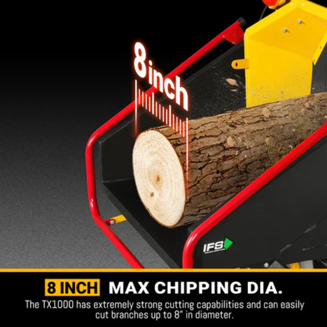 MechMaxx - 35HP 1000cc ZONSEN Gas Powered Commercial Wood Chipper with Hydraulic Feed System, 8” Capacity, Electric Start CROBA TX1000