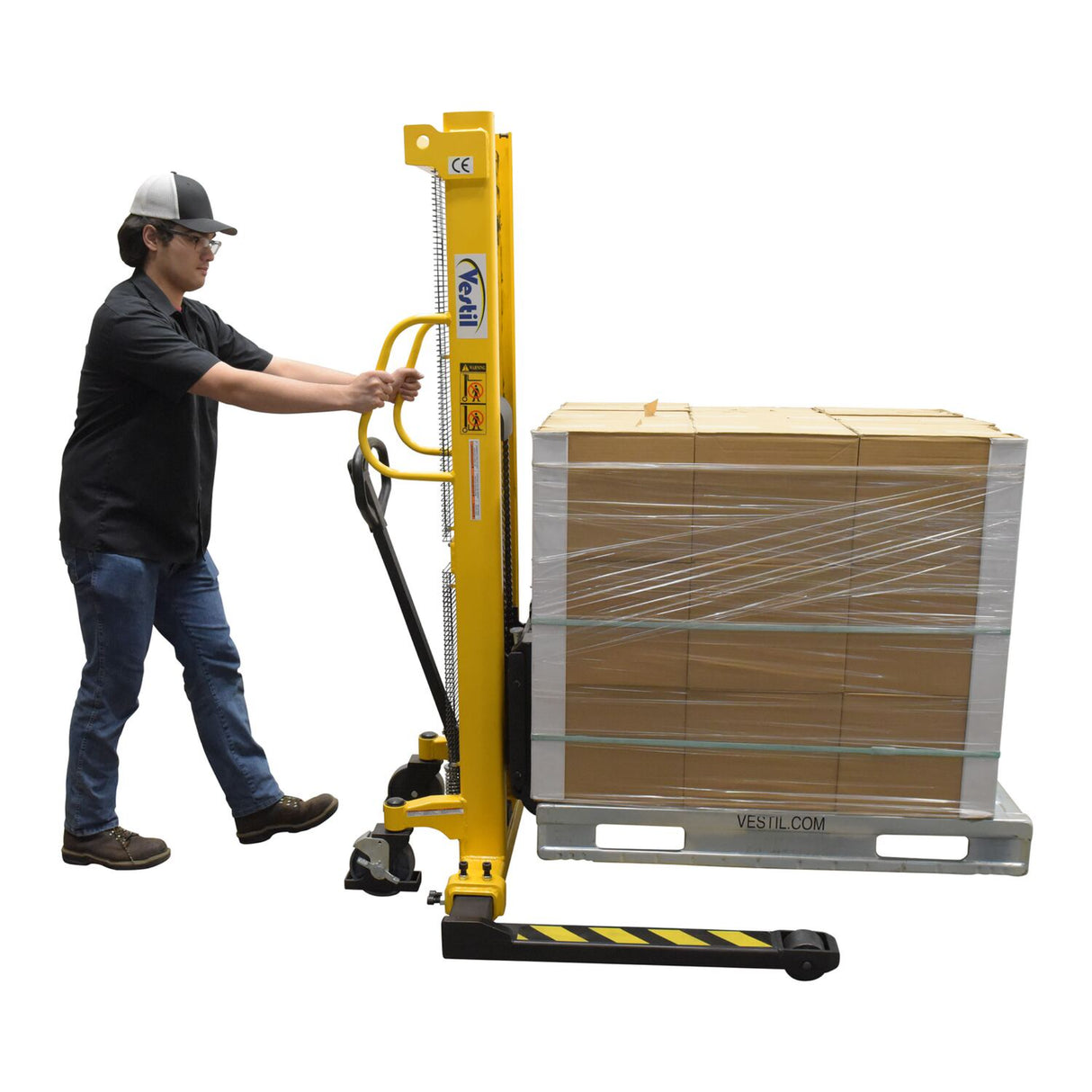 Vestil VHPS-2000 Manual Hand Pump Stacker | 2,000 lb Capacity, Adjustable or Fixed Forks, 17" to 118" Lift Height Options