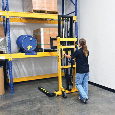 Vestil VHPS-2200-AA Premium Manual Hand Pump Stacker | 2,200 lb Capacity, 98.5" Lift Height, Dual Foot & Hand Pump Action