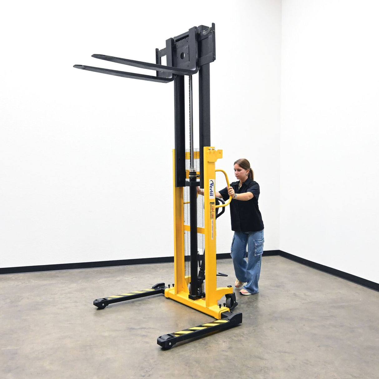 Vestil VHPS-2200-AA Premium Manual Hand Pump Stacker | 2,200 lb Capacity, 98.5" Lift Height, Dual Foot & Hand Pump Action