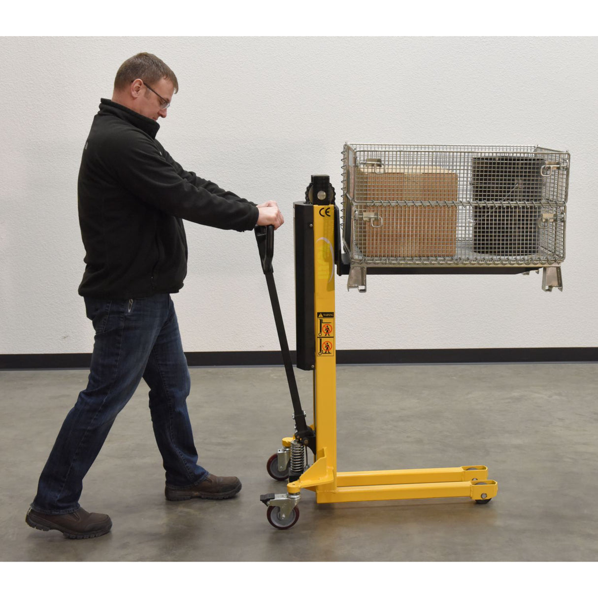 Vestil VHPS-NM Single Fork Skid Positioner Lifter — Manual Hand Pump Light-Duty Lifter with Open Three-Side Access