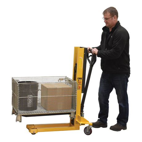 Vestil VHPS-NM Single Fork Skid Positioner Lifter — Manual Hand Pump Light-Duty Lifter with Open Three-Side Access