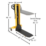 Vestil VHPS-NM Single Fork Skid Positioner Lifter — Manual Hand Pump Light-Duty Lifter with Open Three-Side Access