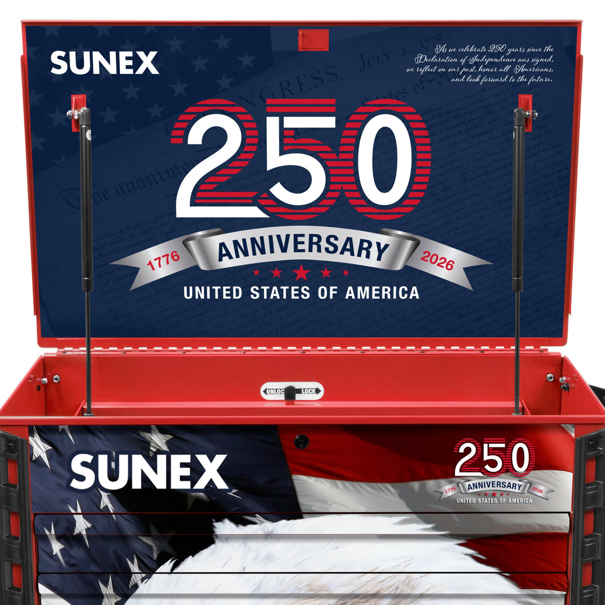 SUNEX American Eagle 250th 39" 6-Drawer Premium Service Cart, 600 lb