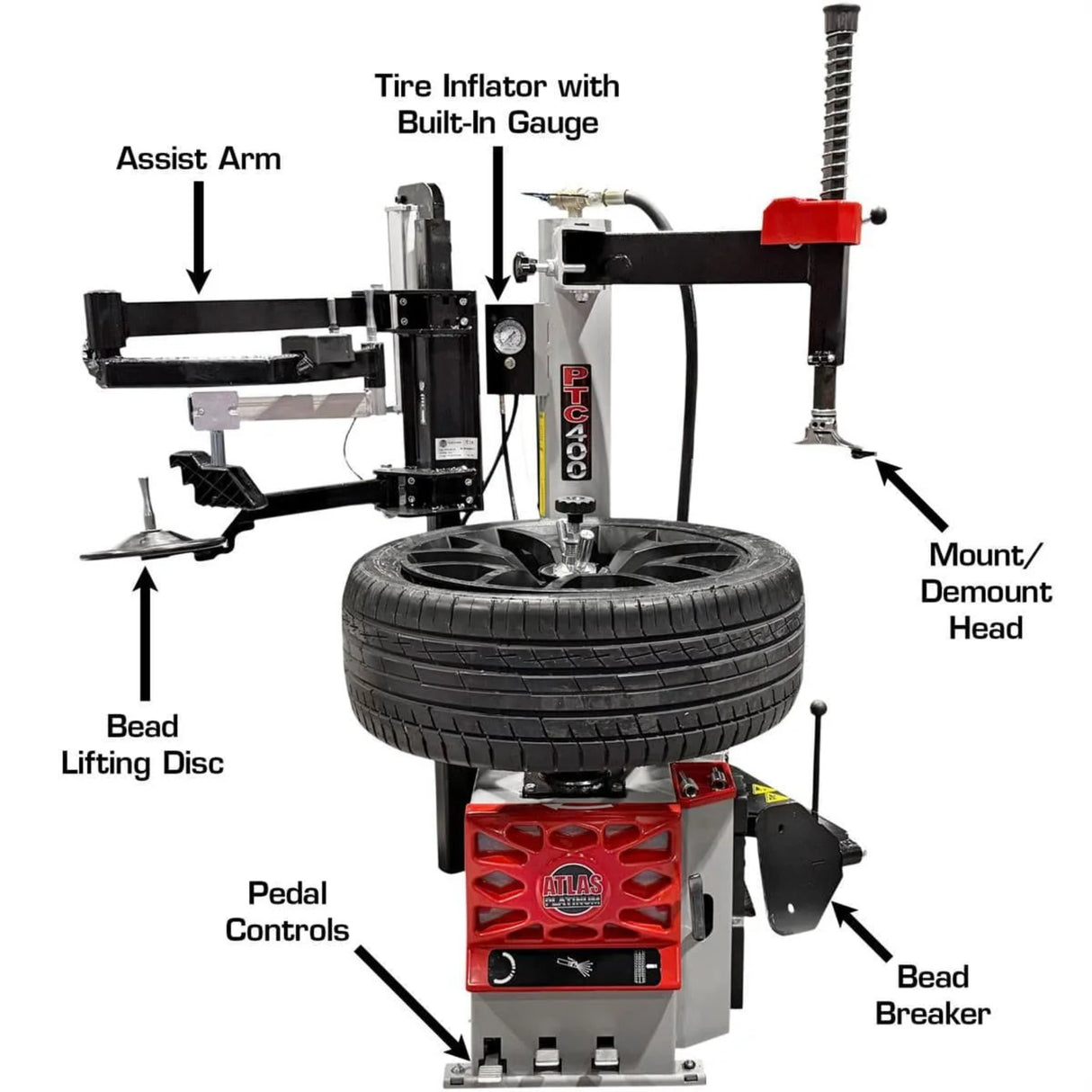 Atlas Platinum PTC400 Center Post Swing-Arm Tire Changer with Left-Hand Assist Arm