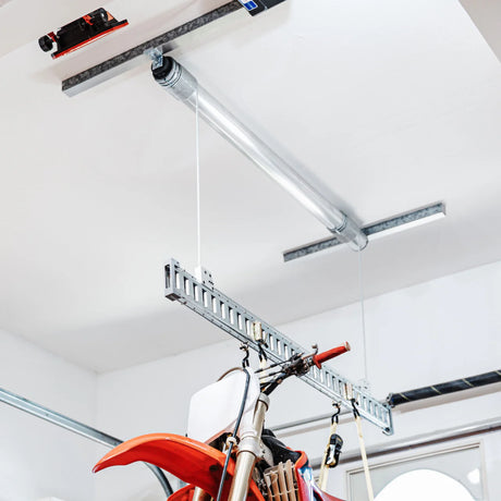Auxx-One Single-Motor Garage Ceiling Storage Lift – 400 lb Motorized Hoist for Bikes, Kayaks, Jeep Tops & Truck Caps, Made in USA