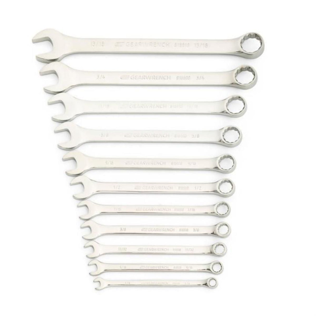 GearWrench 81934 11-Pc 12-Point Long Pattern Combination Wrench Set — SAE 3/8" to 1", Tool Roll