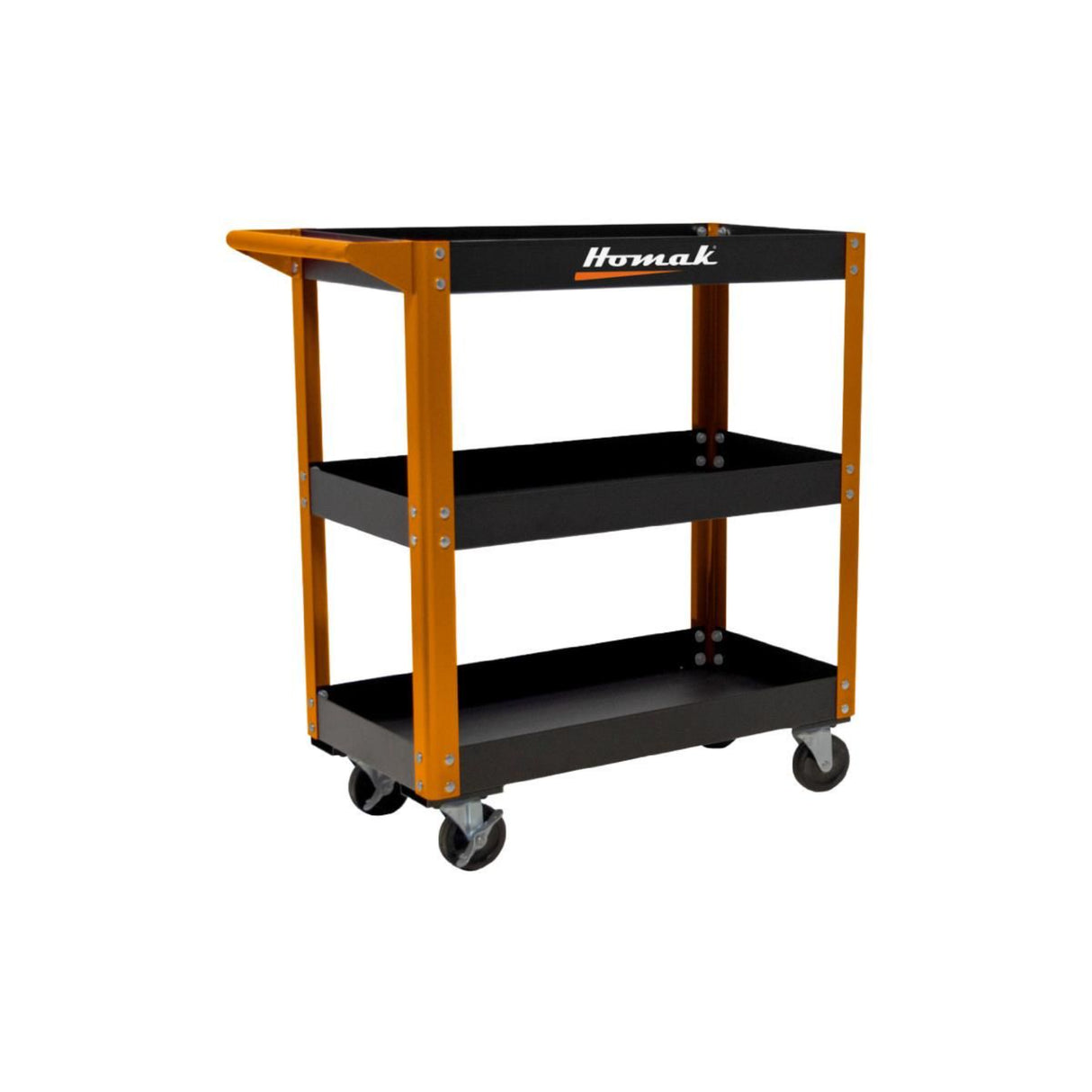 Homak 30" 3-Tier Service Cart — 19-Gauge Steel, 400+ lb Capacity, Orange/Black