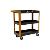 Homak 30" 3-Tier Service Cart — 19-Gauge Steel, 400+ lb Capacity, Orange/Black