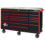 Extreme Tools EX Series 72in 17-Drawer Triple Bank Roller Cabinet, Black/Red