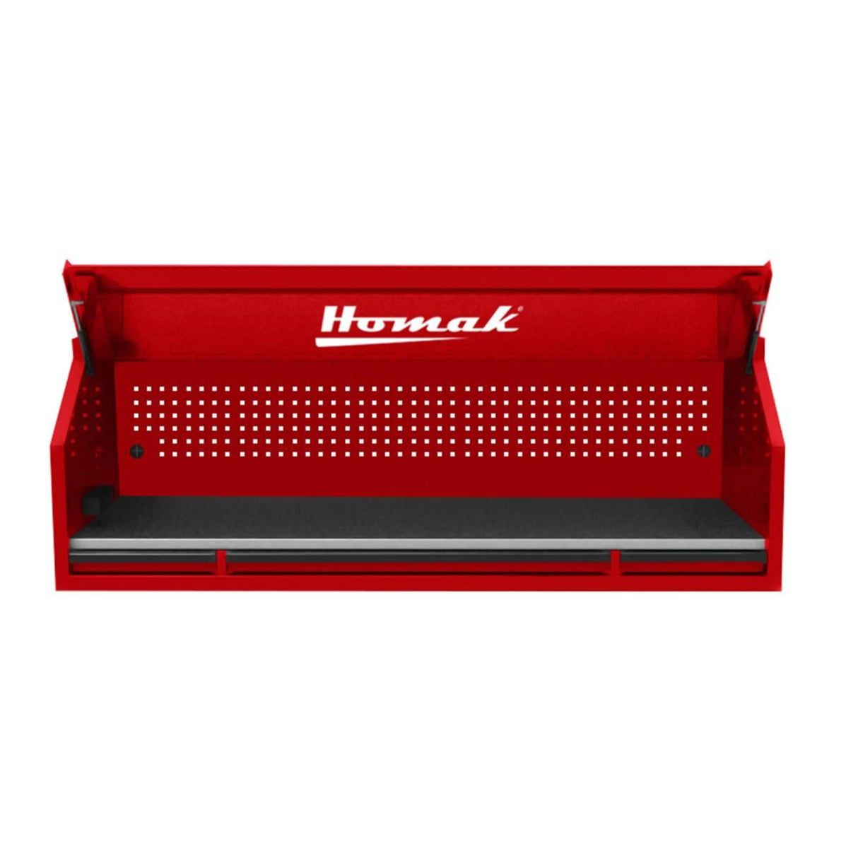 Homak 72" RS Pro Top Hutch — Stainless Work Surface, 4 Outlets + 2 USB, Toolboard Back Wall