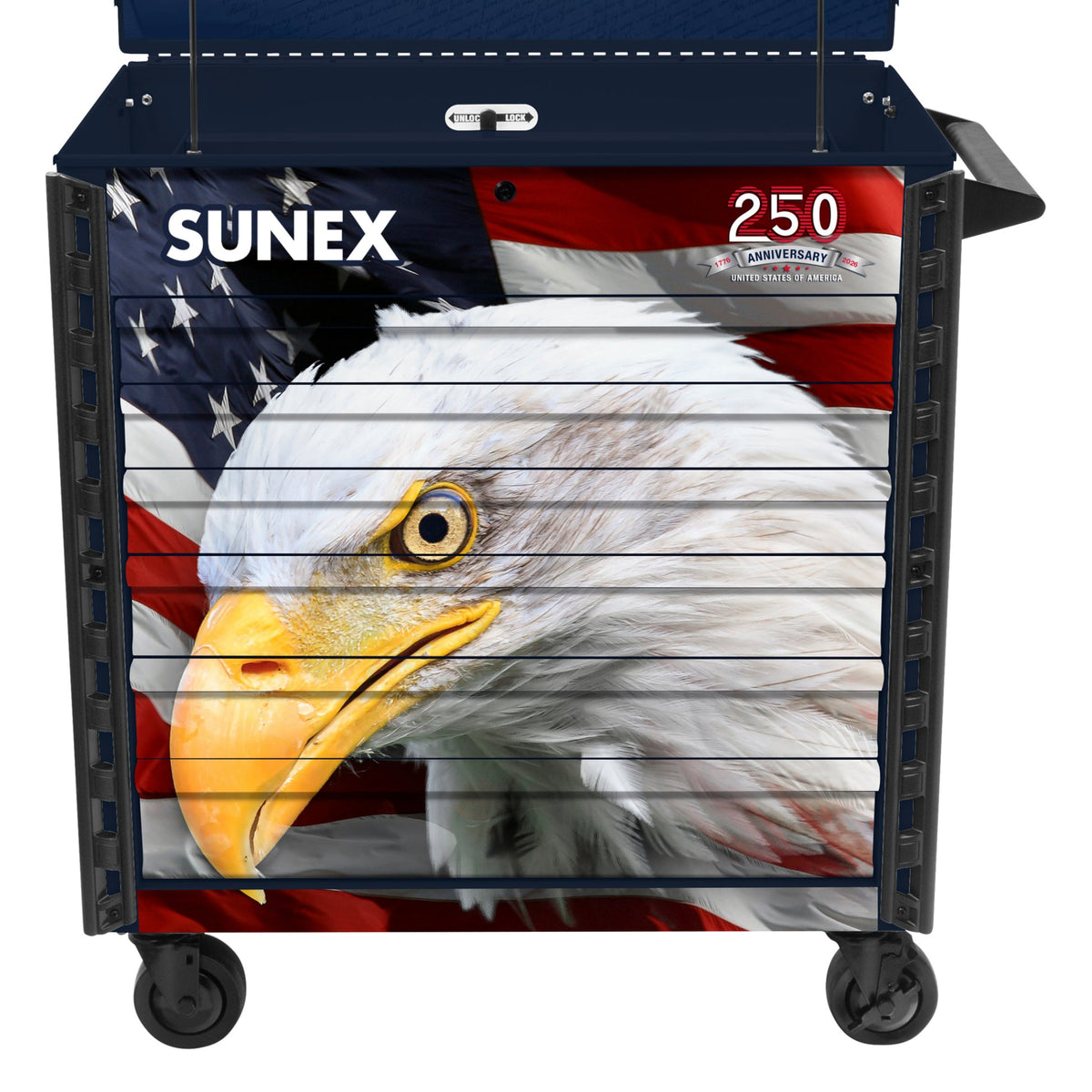 SUNEX American Eagle 250th 39" 6-Drawer Premium Service Cart, 600 lb