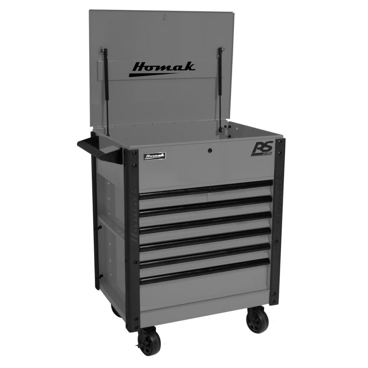 Homak 35" Pro Series 7-Drawer Flip-Top Service Cart — 100 lb Slides, Lockable Lid, Slotted Sides