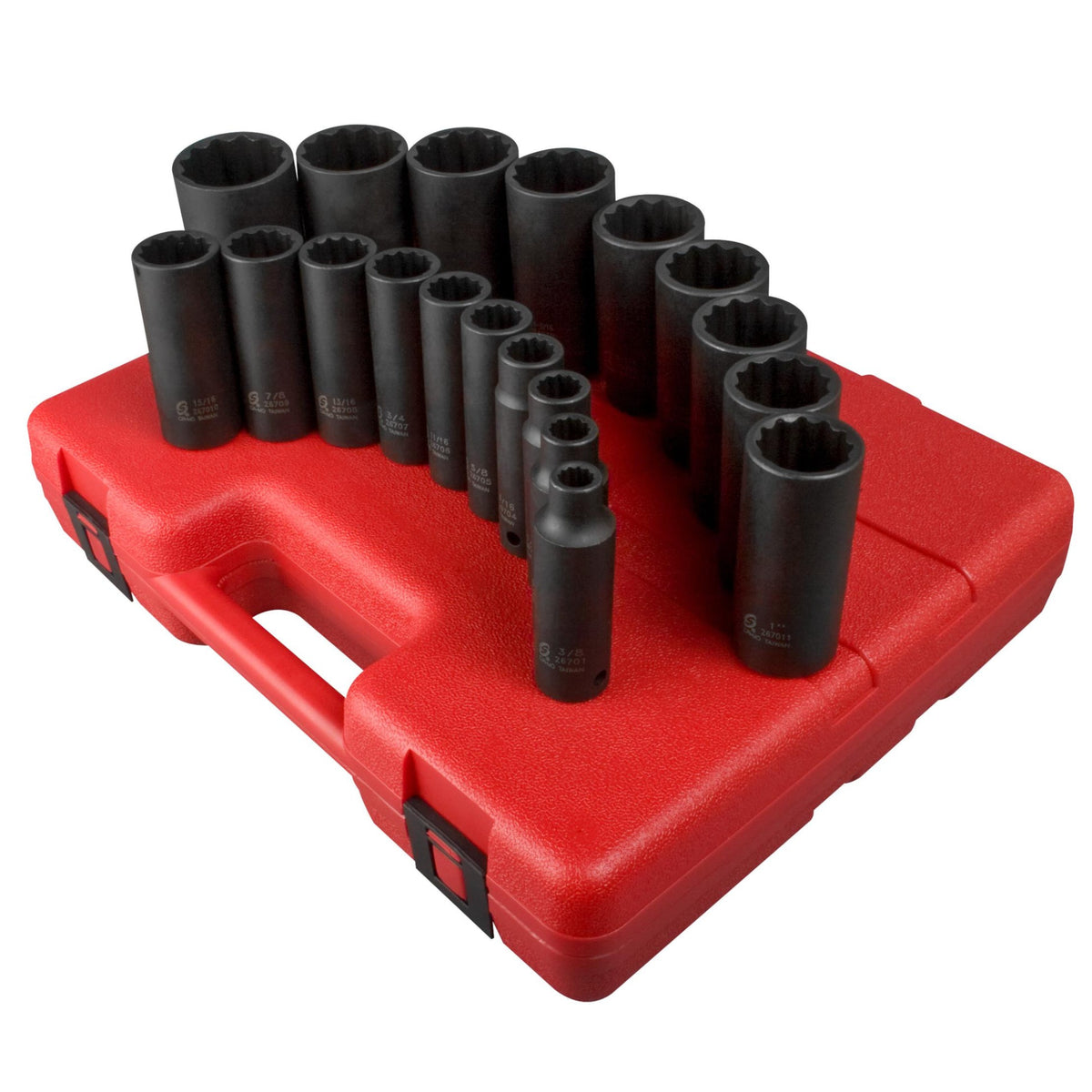 SUNEX 1/2" Drive SAE 12-Point Deep Impact Socket Set, 19-Piece