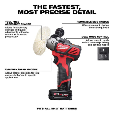 Milwaukee M12 12V Variable Speed Polisher/Sander XC/Compact Battery Kit