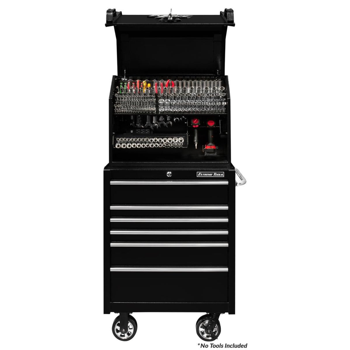 Extreme Tools PWS Series 30in Portable Workstation & 6-Drawer Roller Cabinet Combo, Textured Black/Chrome