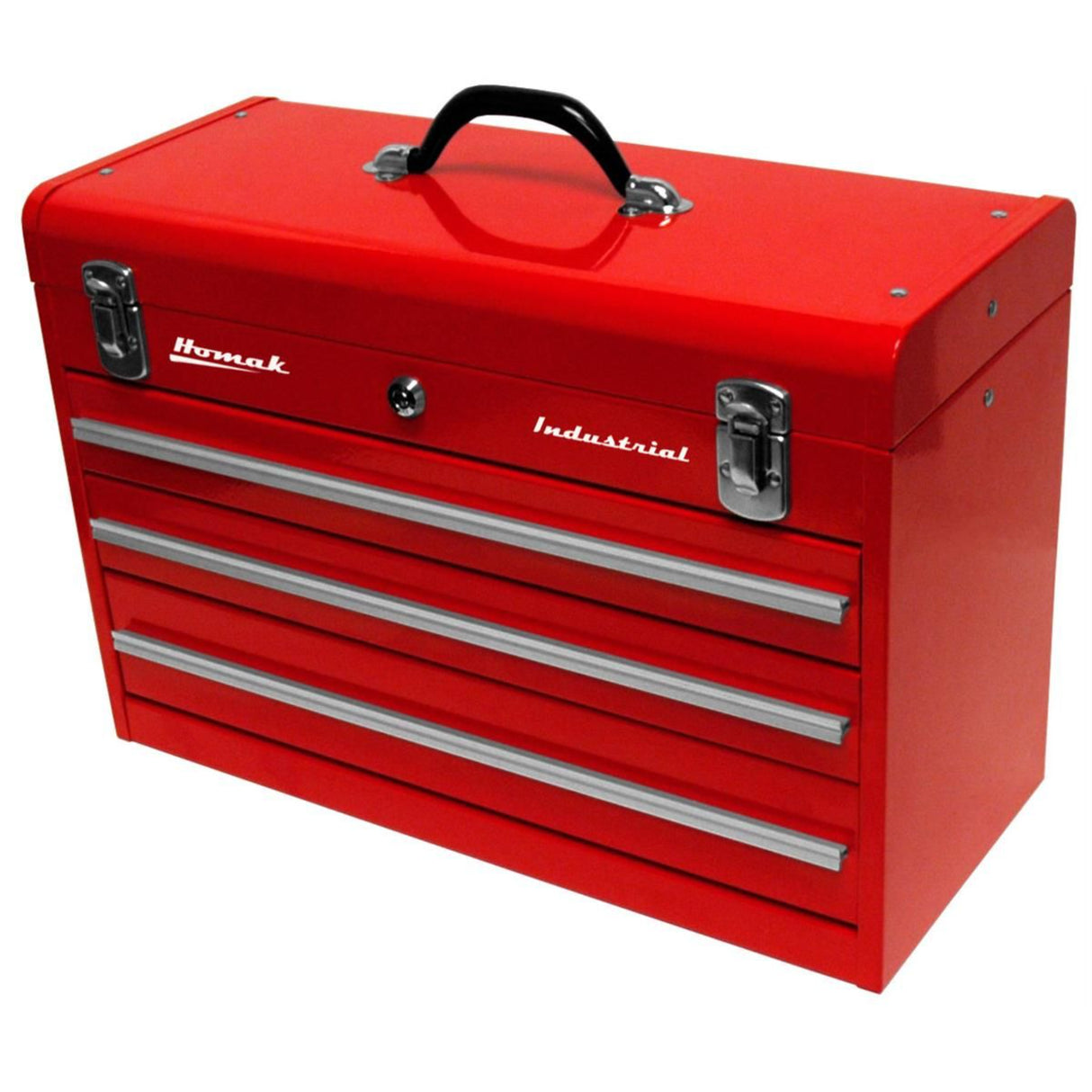 Homak 20" 3-Drawer Steel Toolbox — 21-Gauge, Tubular Lock, Dual Clasps, Red