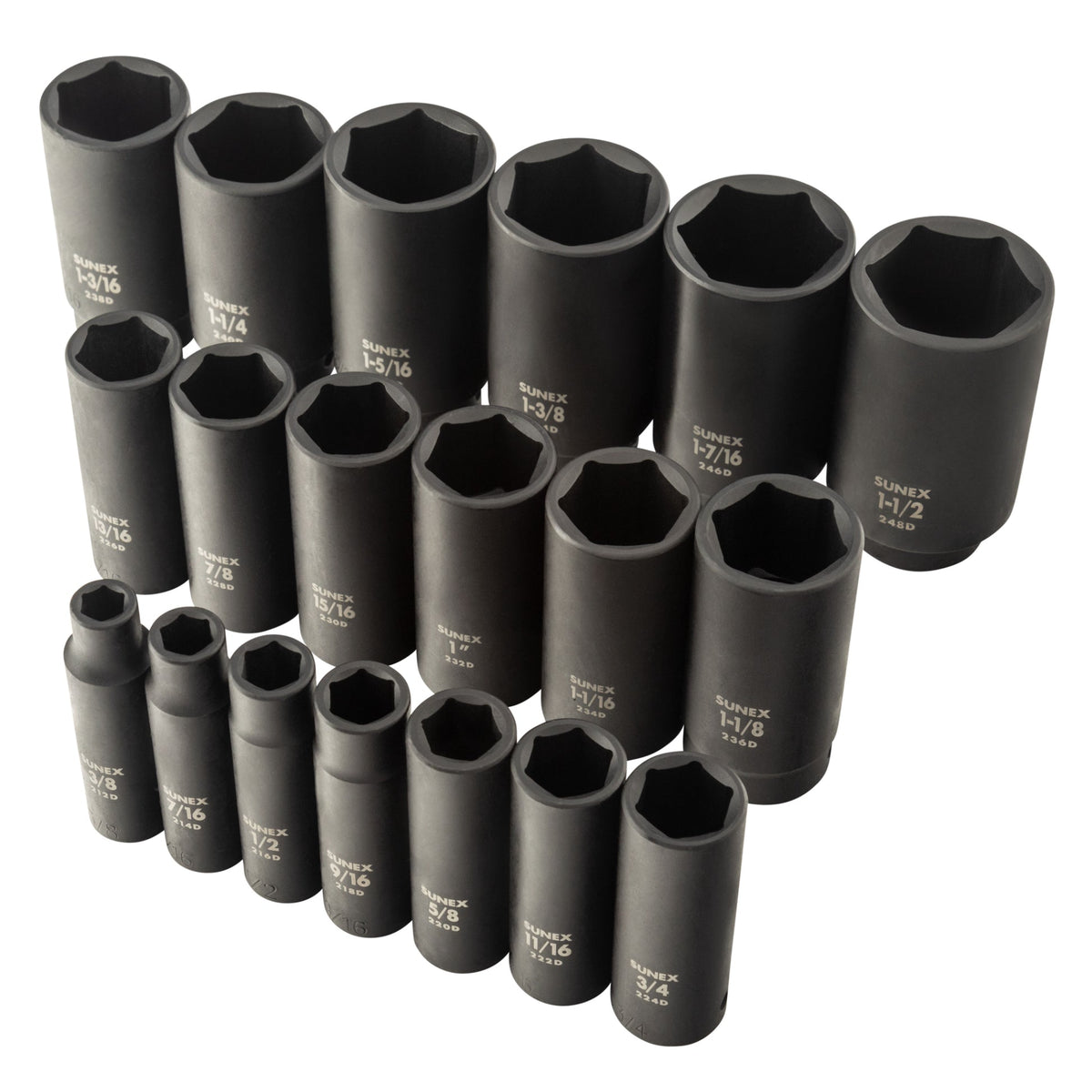 SUNEX 1/2" Drive SAE 6-Point Deep Impact Socket Set, 19-Piece