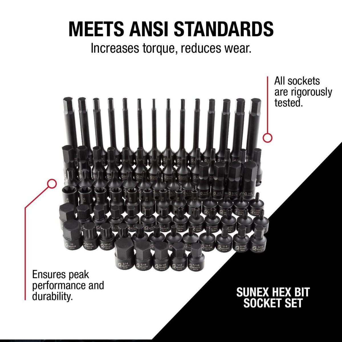 SUNEX 84-Piece 3/8" Drive Master Impact Bit Socket Set, SAE & Metric Hex