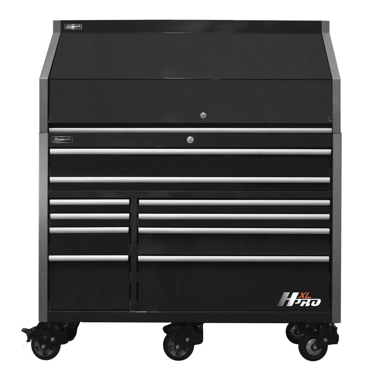 Homak HXL Pro 30" Deep 18-Drawer Roller Cabinet & Top Hutch Combo — 265 lb Slides, 900 lb Casters