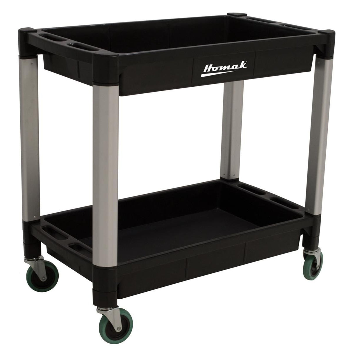 Homak 30" x 16" 2-Shelf Poly Utility Cart — 300 lb Capacity, Non-Marring Swivel Casters