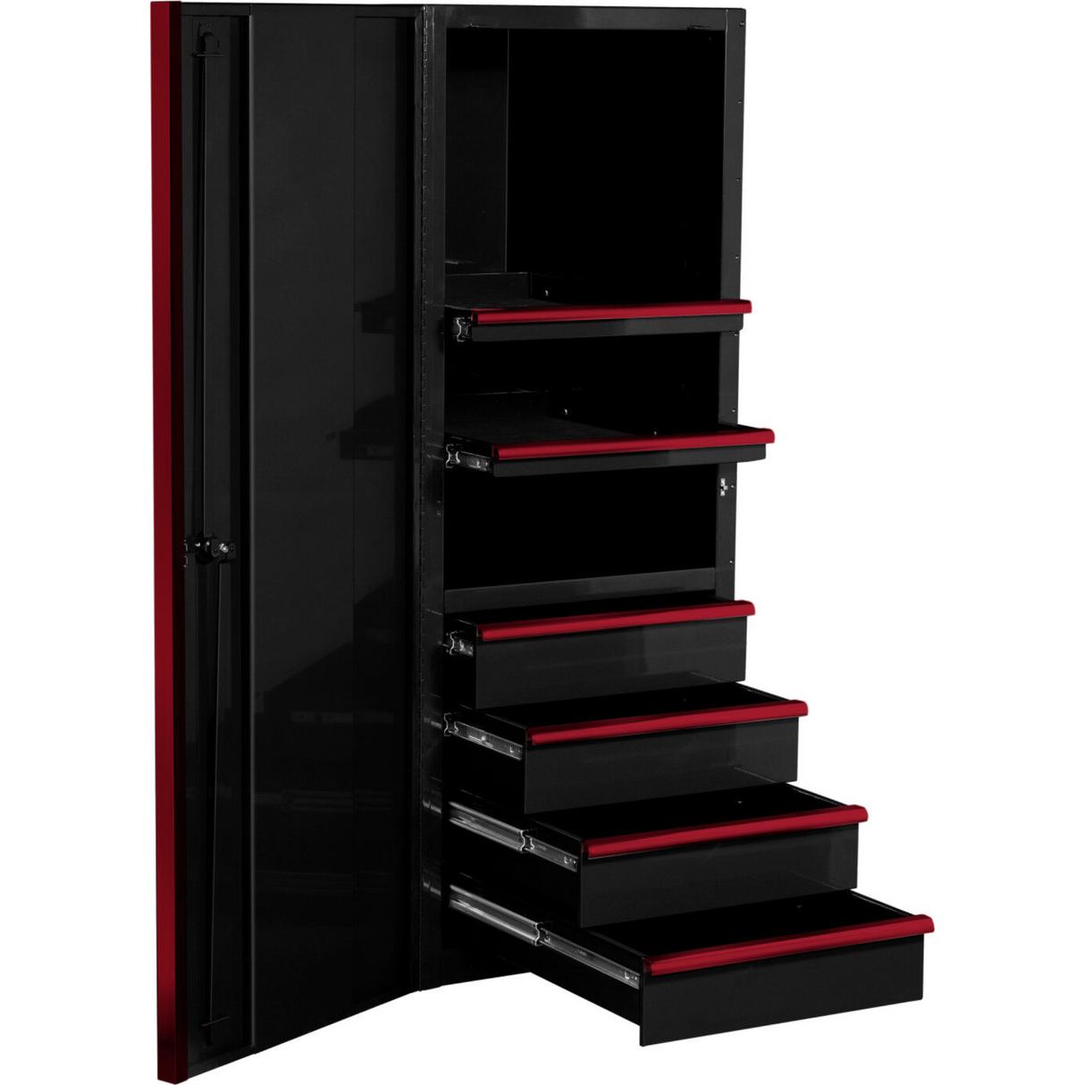 Extreme Tools EX2404SC 24in 4-Drawer/2-Shelf Side Cabinet, Black/Red