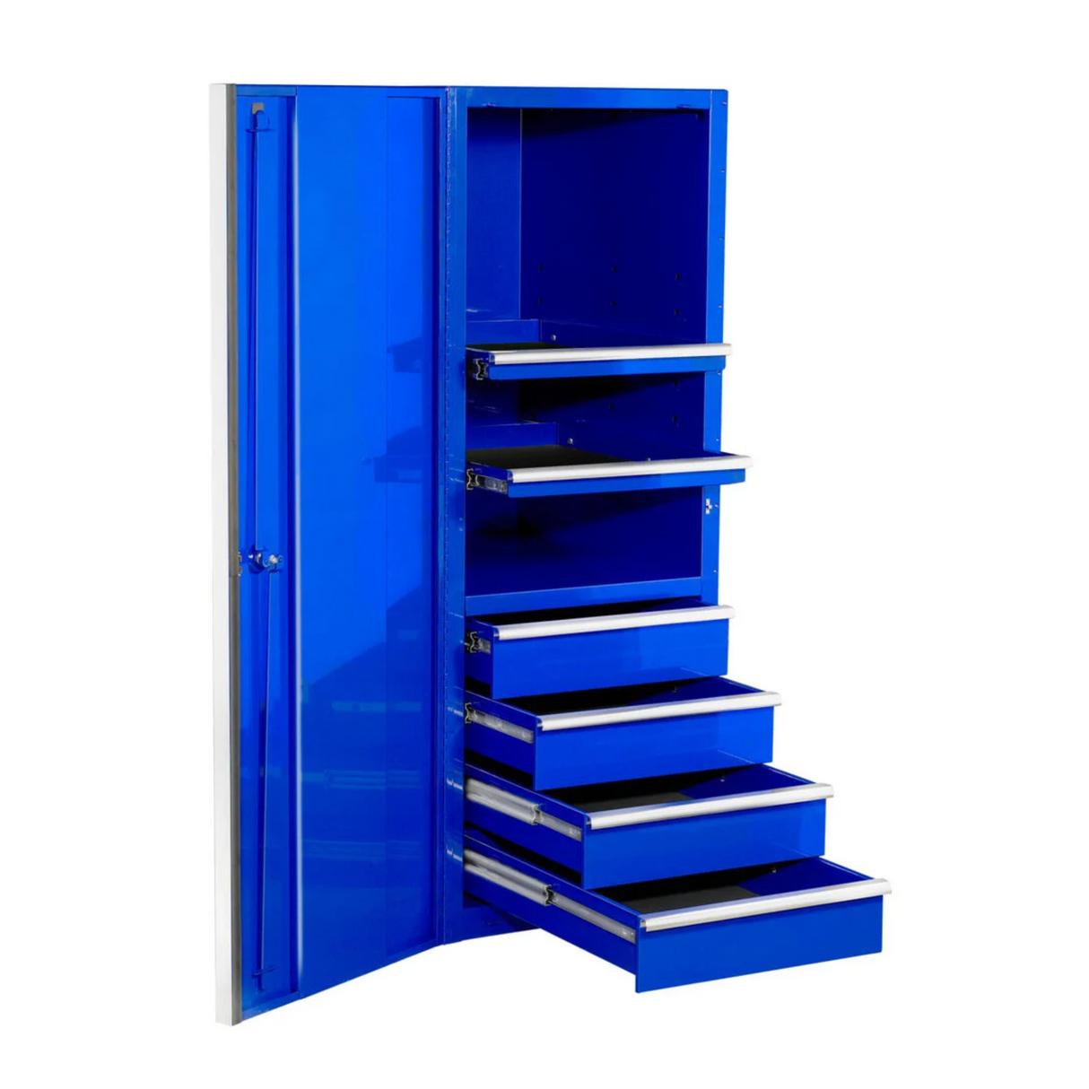 Extreme Tools EX2404SC 24in 4-Drawer/2-Shelf Side Cabinet, Blue/Chrome