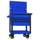 Extreme Tools 33in 4-Drawer Deluxe Tool Cart with Bumpers, Blue/Black