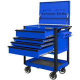 Extreme Tools 33in 4-Drawer Deluxe Tool Cart with Bumpers, Blue/Black