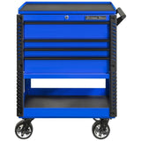 Extreme Tools 33in 4-Drawer Deluxe Tool Cart with Bumpers, Blue/Black
